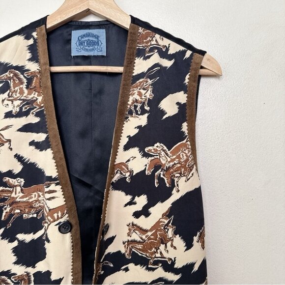 Vintage Cambridge Dry Goods Company Womens Small Equestrian Horses Open Vest - Picture 7 of 12